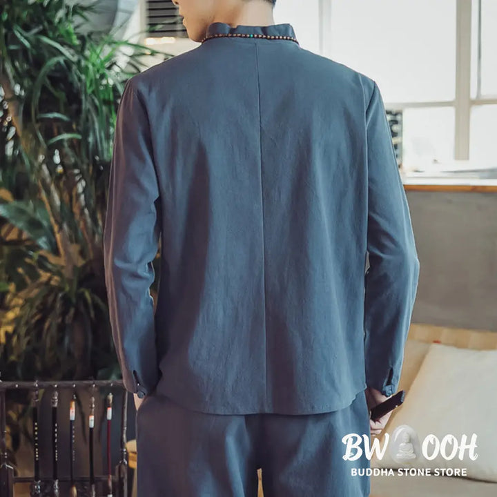 BWOOOH 2Pcs Shirt Ankle-Length Pants With Pockets Men’s Meditation Cloth Set - Men’s Meditation Cloth