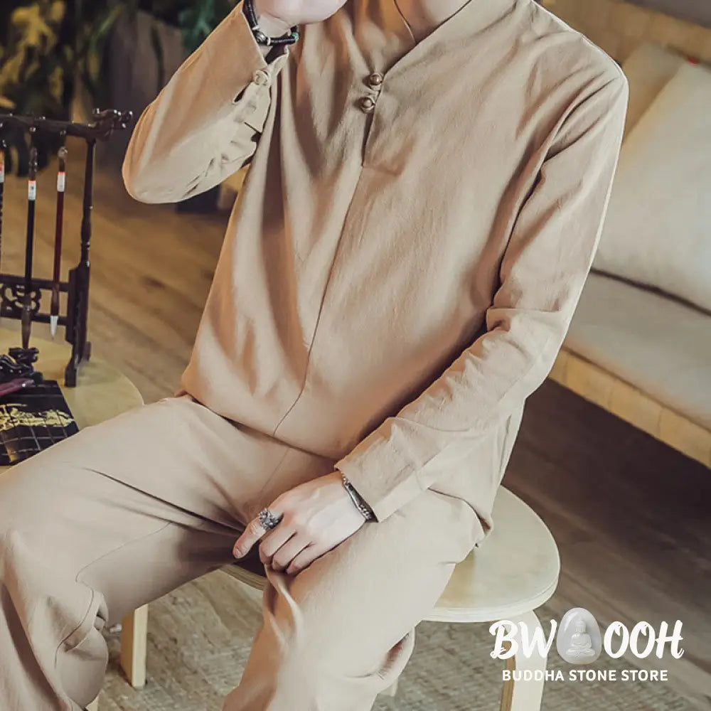 BWOOOH 2Pcs Shirt Ankle-Length Pants With Pockets Men’s Meditation Cloth Set - Men’s Meditation Cloth