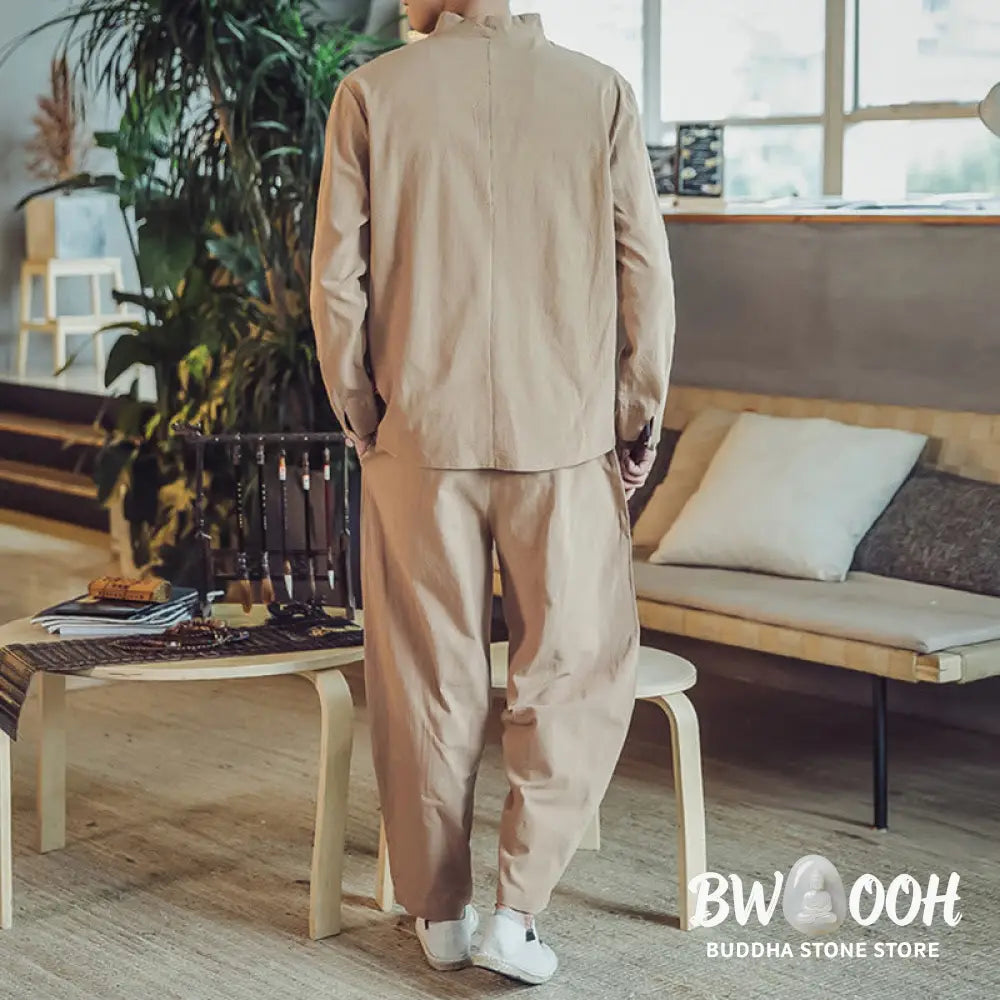 BWOOOH 2Pcs Shirt Ankle-Length Pants With Pockets Men’s Meditation Cloth Set - Men’s Meditation Cloth