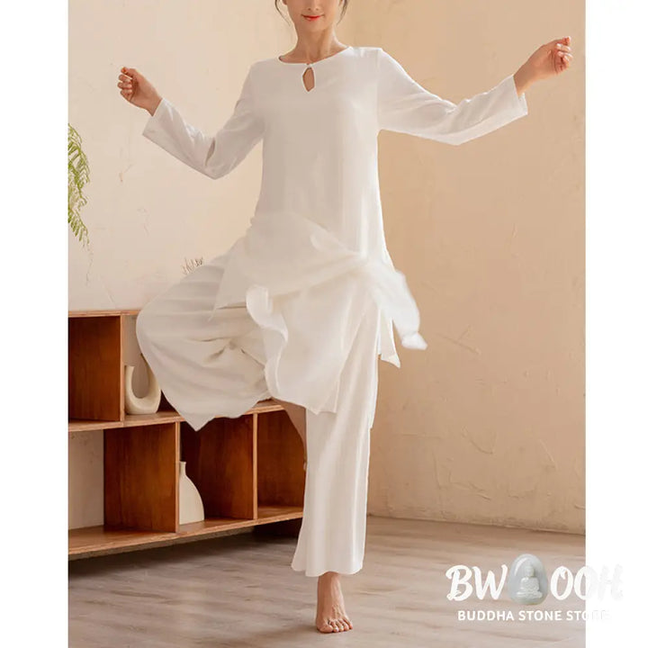 BWOOOH 2Pcs Simple Design Tai Chi Meditation Yoga Clothing Top Pants Women’s Set - Clothes