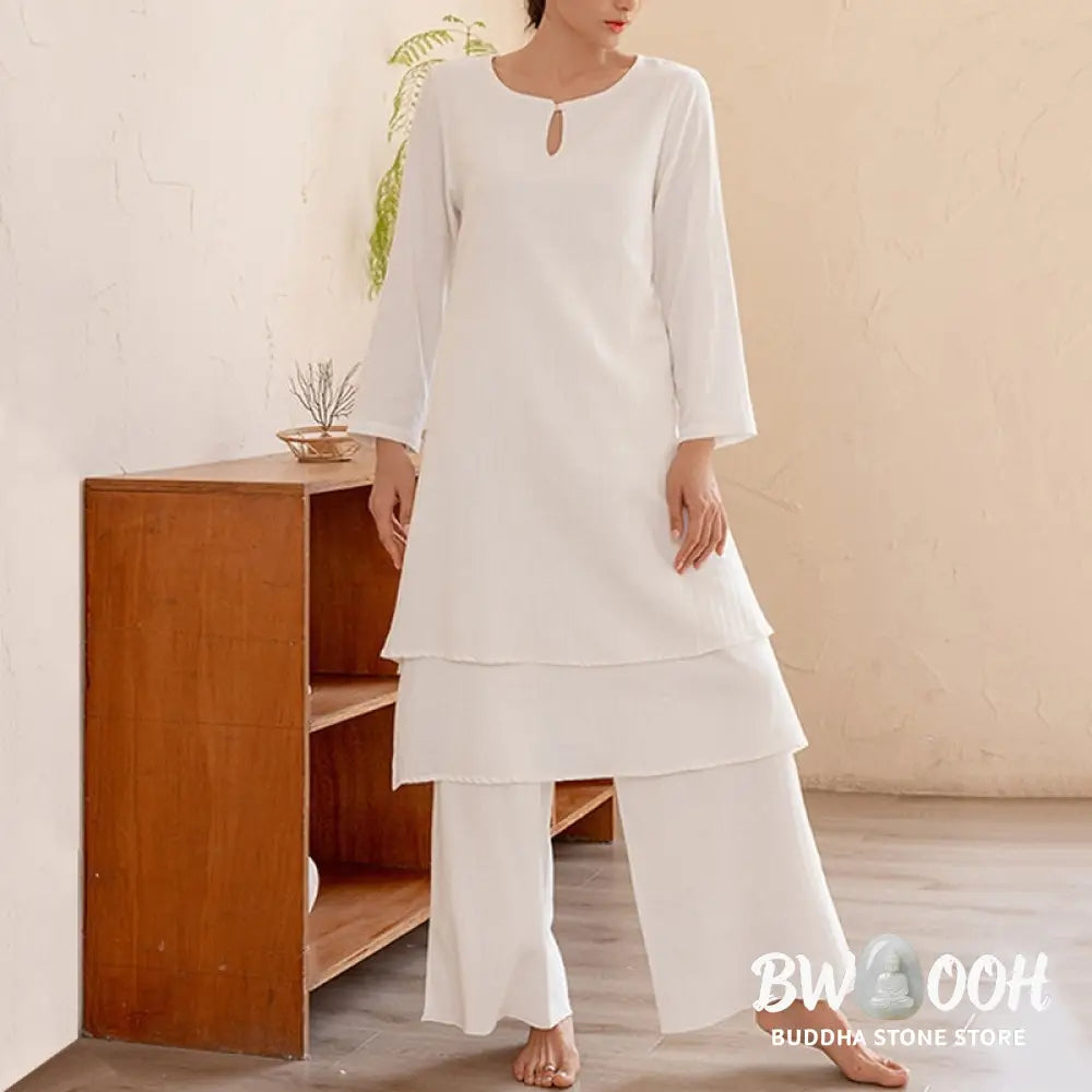 BWOOOH 2Pcs Simple Design Tai Chi Meditation Yoga Clothing Top Pants Women’s Set - Clothes