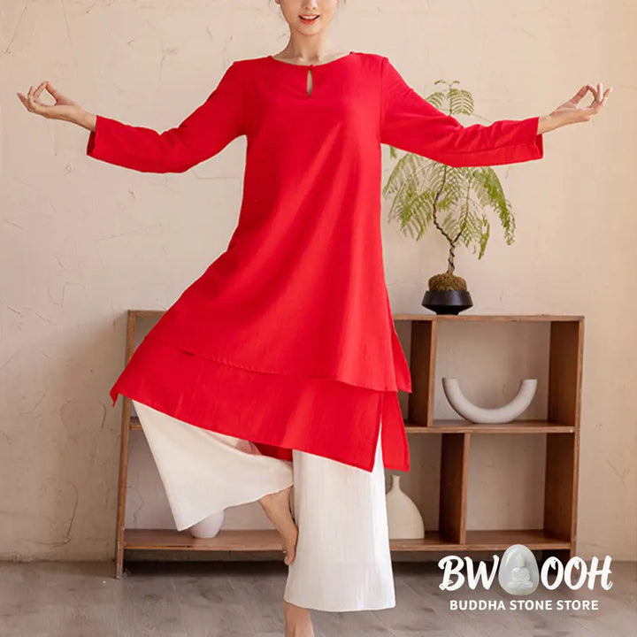 BWOOOH 2Pcs Simple Design Tai Chi Meditation Yoga Clothing Top Pants Women’s Set - Clothes
