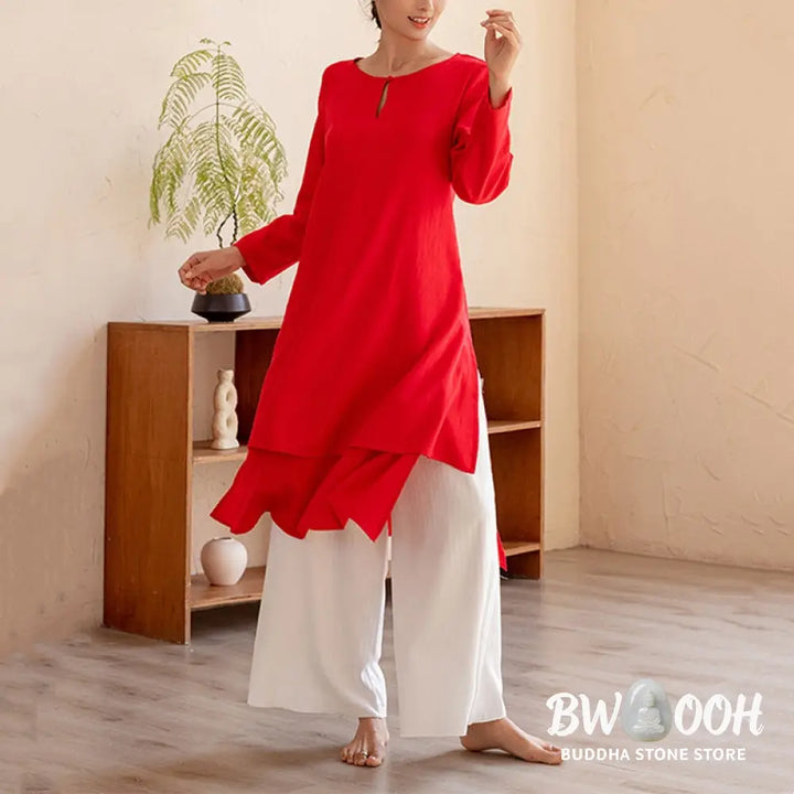 BWOOOH 2Pcs Simple Design Tai Chi Meditation Yoga Clothing Top Pants Women’s Set - Clothes
