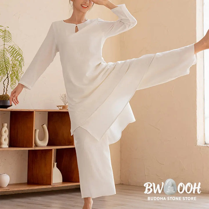 BWOOOH 2Pcs Simple Design Tai Chi Meditation Yoga Clothing Top Pants Women’s Set - Clothes