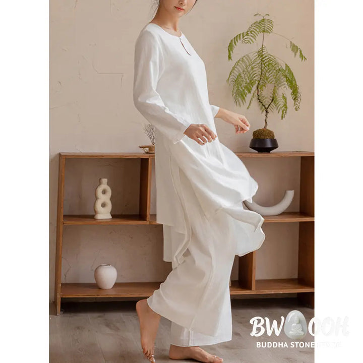 BWOOOH 2Pcs Simple Design Tai Chi Meditation Yoga Clothing Top Pants Women’s Set - Clothes