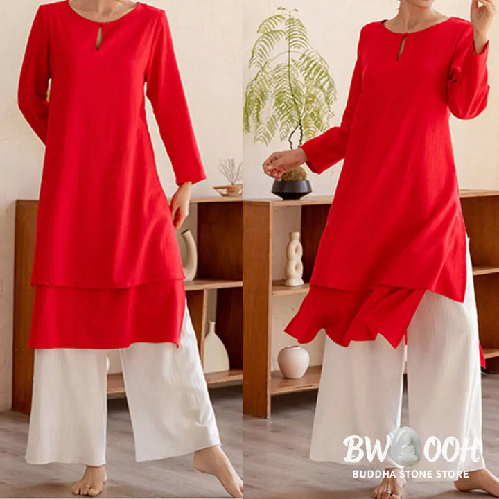 BWOOOH 2Pcs Simple Design Tai Chi Meditation Yoga Clothing Top Pants Women’s Set - Clothes