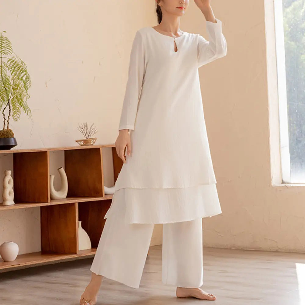 Woman wearing a simple design Tai Chi meditation and yoga clothing set