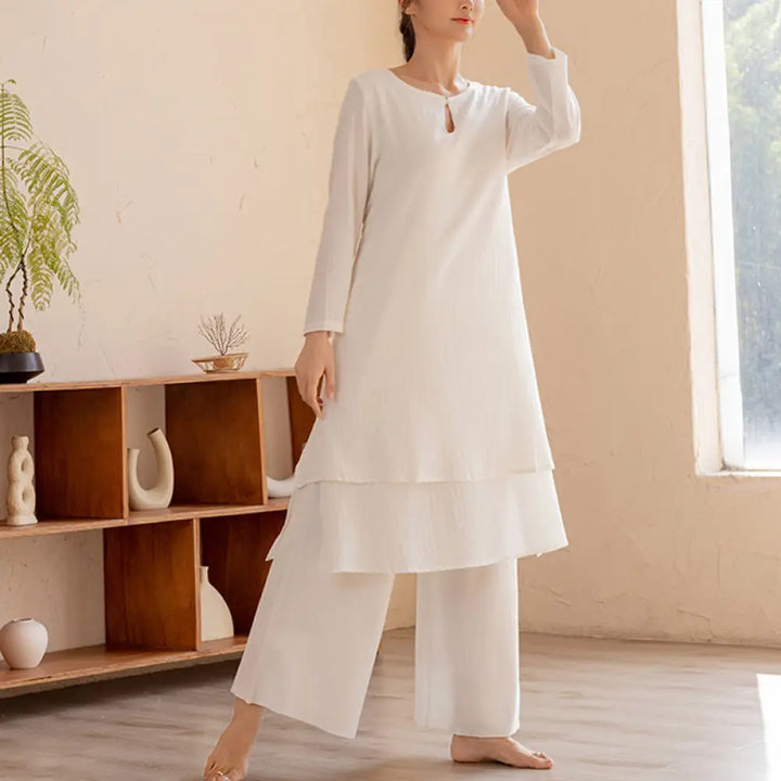 Woman wearing a simple design Tai Chi meditation and yoga clothing set