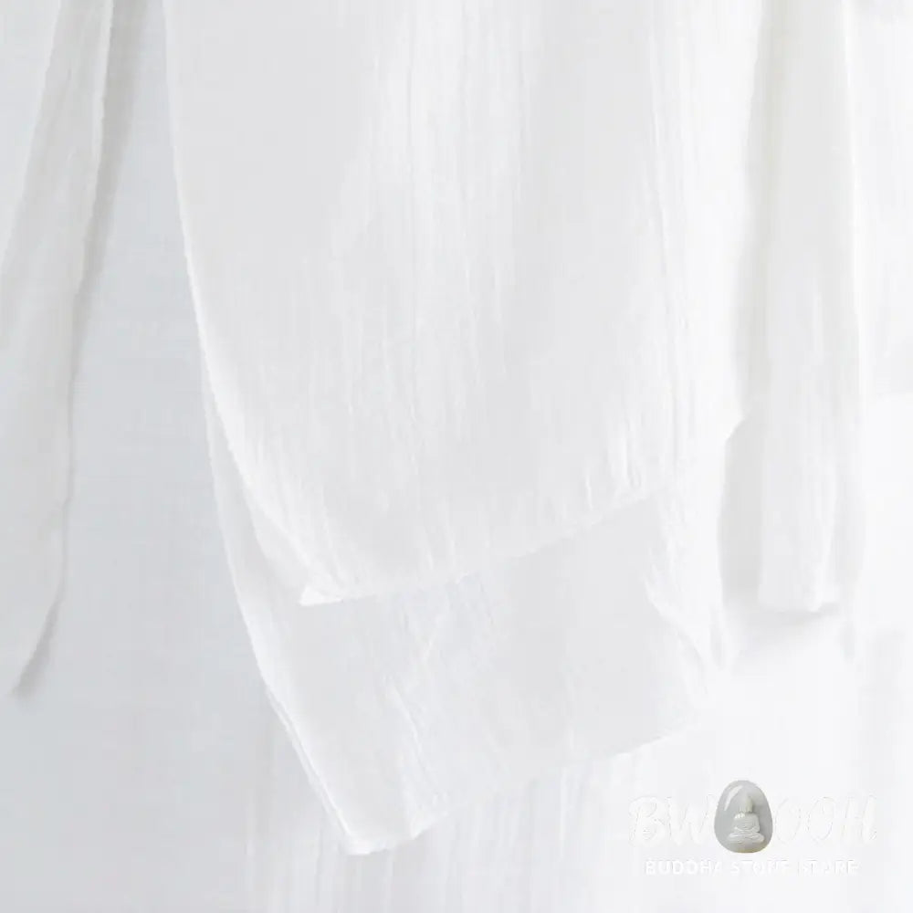 BWOOOH 2Pcs Solid Color White Frog-Button Three Quarter Sleeve Shirt Wide Leg Pants Meditation Zen Clothing Women’s Set