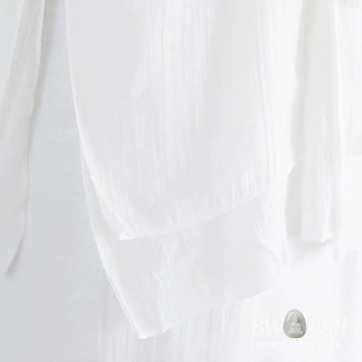 BWOOOH 2Pcs Solid Color White Frog-Button Three Quarter Sleeve Shirt Wide Leg Pants Meditation Zen Clothing Women’s Set