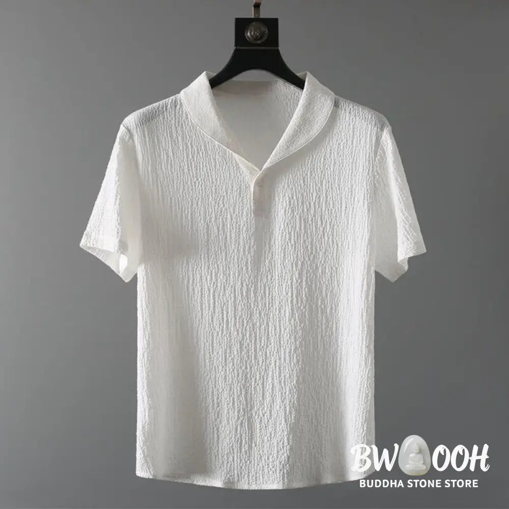 BWOOOH 2Pcs Solid Color Wrinkle V-Neck Short Sleeve T-shirt Pants Clothing Men’s Set - Men’s Meditation Cloth