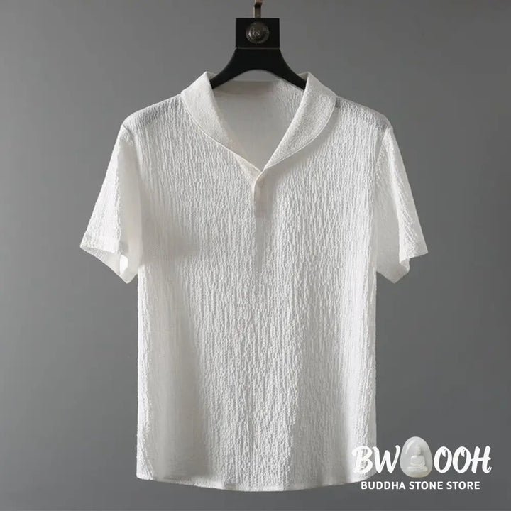 BWOOOH 2Pcs Solid Color Wrinkle V-Neck Short Sleeve T-shirt Pants Clothing Men’s Set - Men’s Meditation Cloth