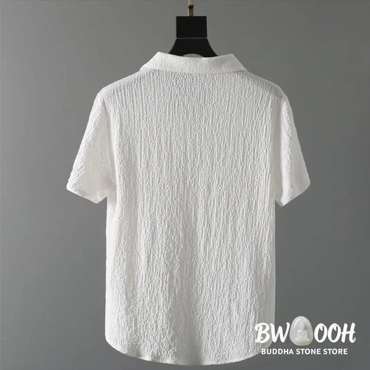 BWOOOH 2Pcs Solid Color Wrinkle V-Neck Short Sleeve T-shirt Pants Clothing Men’s Set - Men’s Meditation Cloth