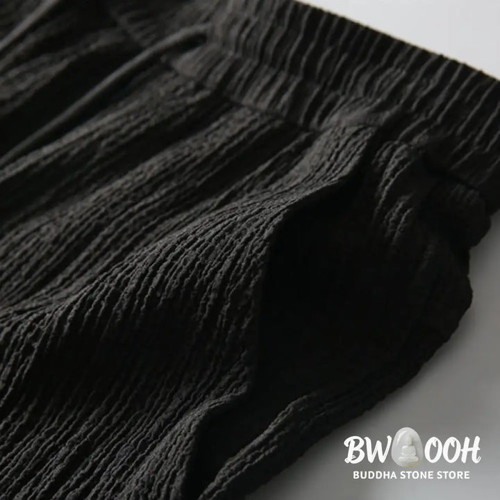 BWOOOH 2Pcs Solid Color Wrinkle V-Neck Short Sleeve T-shirt Pants Clothing Men’s Set - Men’s Meditation Cloth