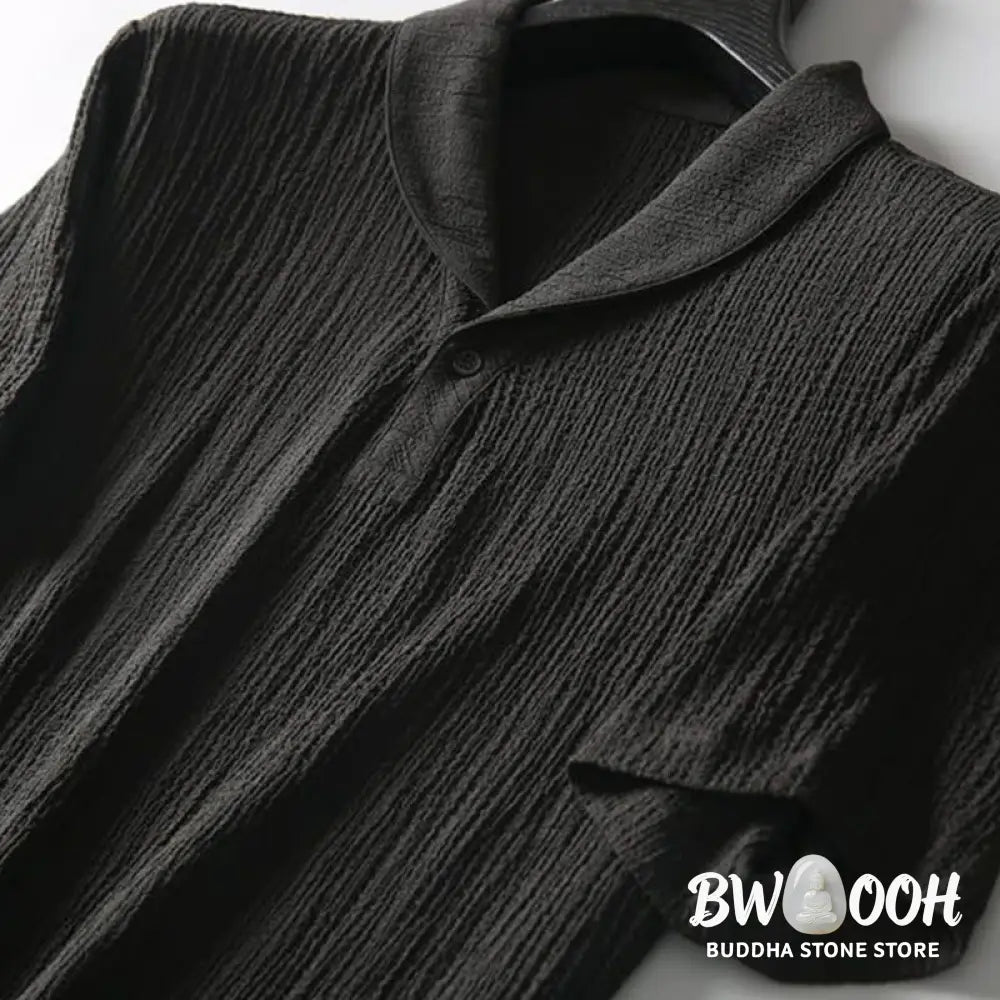 BWOOOH 2Pcs Solid Color Wrinkle V-Neck Short Sleeve T-shirt Pants Clothing Men’s Set - Men’s Meditation Cloth