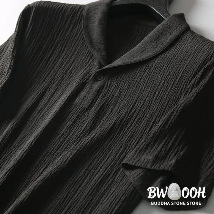 BWOOOH 2Pcs Solid Color Wrinkle V-Neck Short Sleeve T-shirt Pants Clothing Men’s Set - Men’s Meditation Cloth