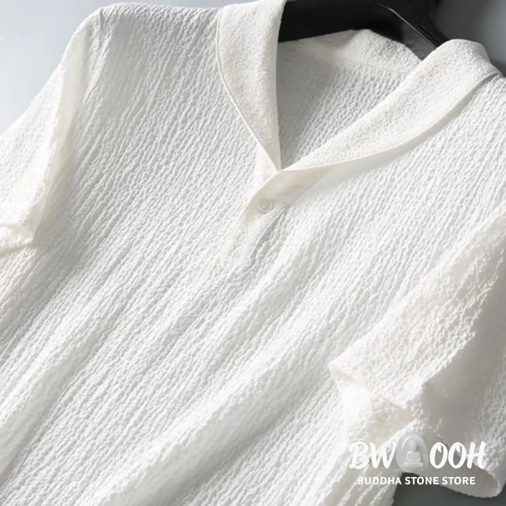 BWOOOH 2Pcs Solid Color Wrinkle V-Neck Short Sleeve T-shirt Pants Clothing Men’s Set - Men’s Meditation Cloth