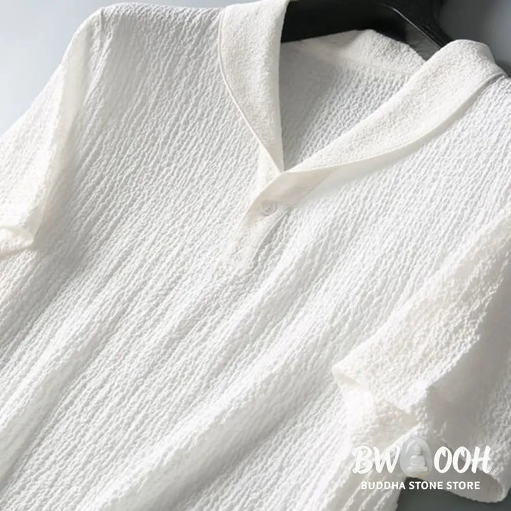 BWOOOH 2Pcs Solid Color Wrinkle V-Neck Short Sleeve T-shirt Pants Clothing Men’s Set - Men’s Meditation Cloth