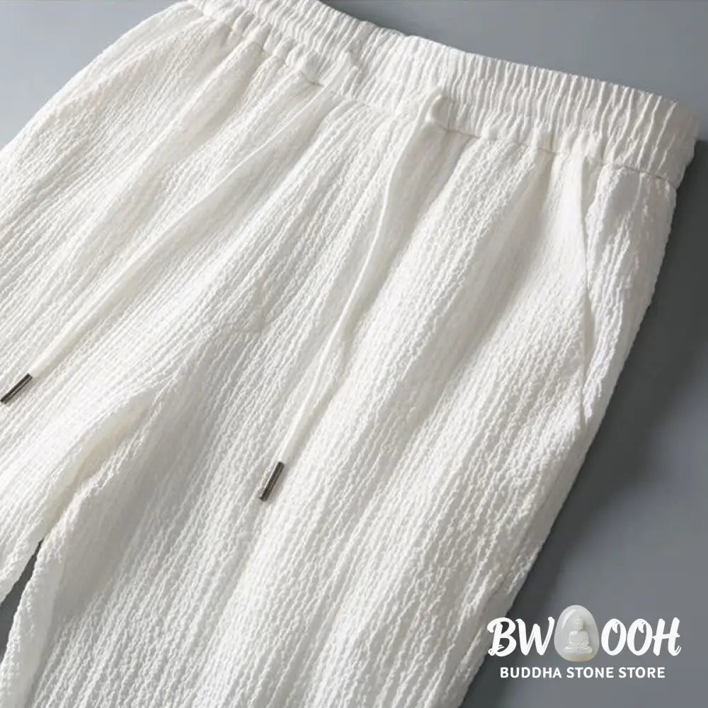 BWOOOH 2Pcs Solid Color Wrinkle V-Neck Short Sleeve T-shirt Pants Clothing Men’s Set - Men’s Meditation Cloth