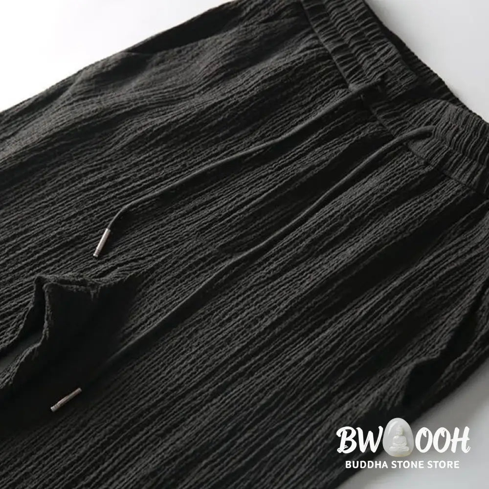 BWOOOH 2Pcs Solid Color Wrinkle V-Neck Short Sleeve T-shirt Pants Clothing Men’s Set - Men’s Meditation Cloth