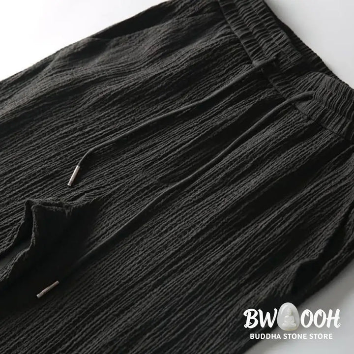 BWOOOH 2Pcs Solid Color Wrinkle V-Neck Short Sleeve T-shirt Pants Clothing Men’s Set - Men’s Meditation Cloth