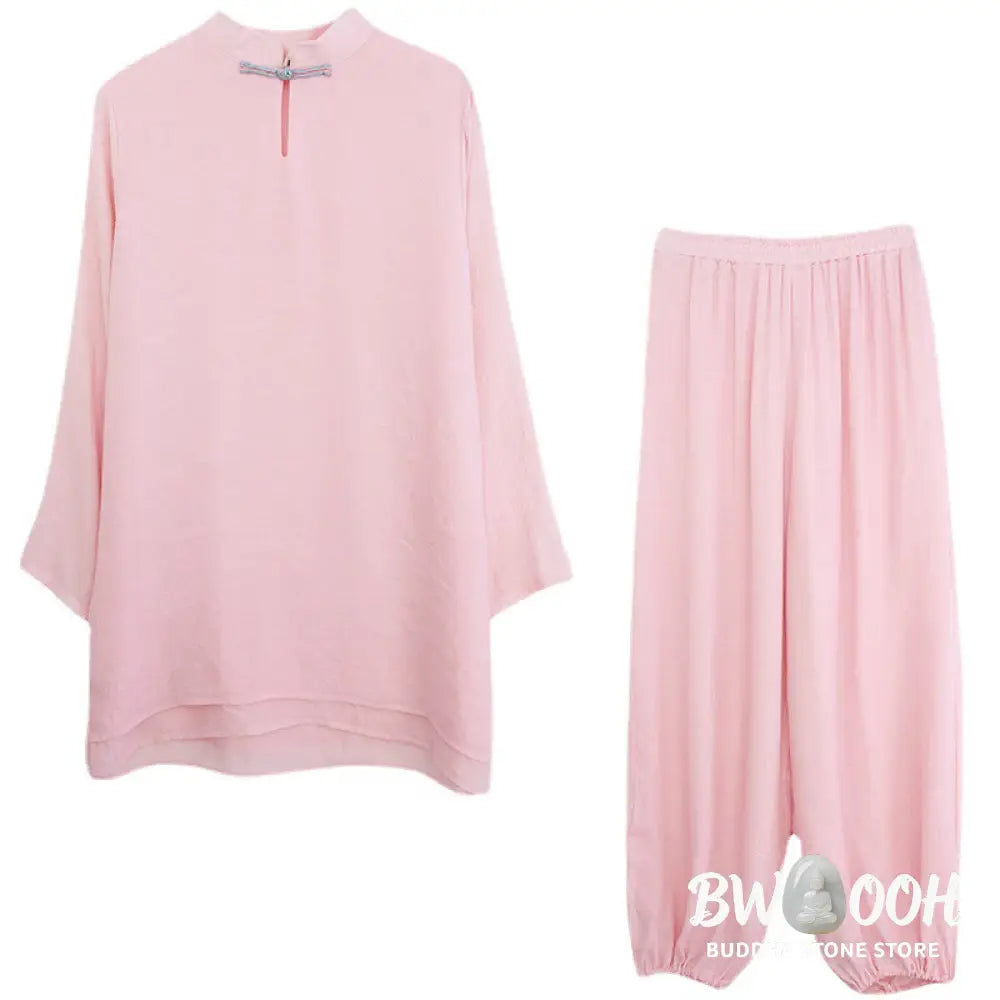 BWOOOH 2Pcs Solid Women’s Long Sleeve Shirt Pants Meditation Clothing Set - Women’s Meditation Cloth