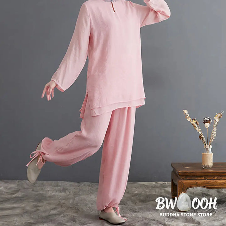 BWOOOH 2Pcs Solid Women’s Long Sleeve Shirt Pants Meditation Clothing Set - Women’s Meditation Cloth