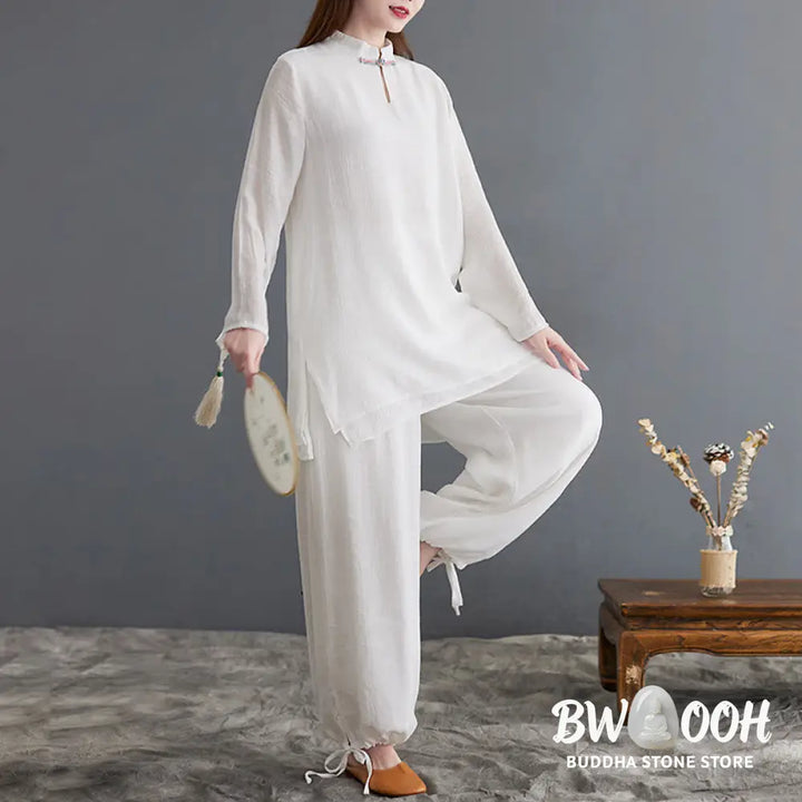 BWOOOH 2Pcs Solid Women’s Long Sleeve Shirt Pants Meditation Clothing Set - Women’s Meditation Cloth