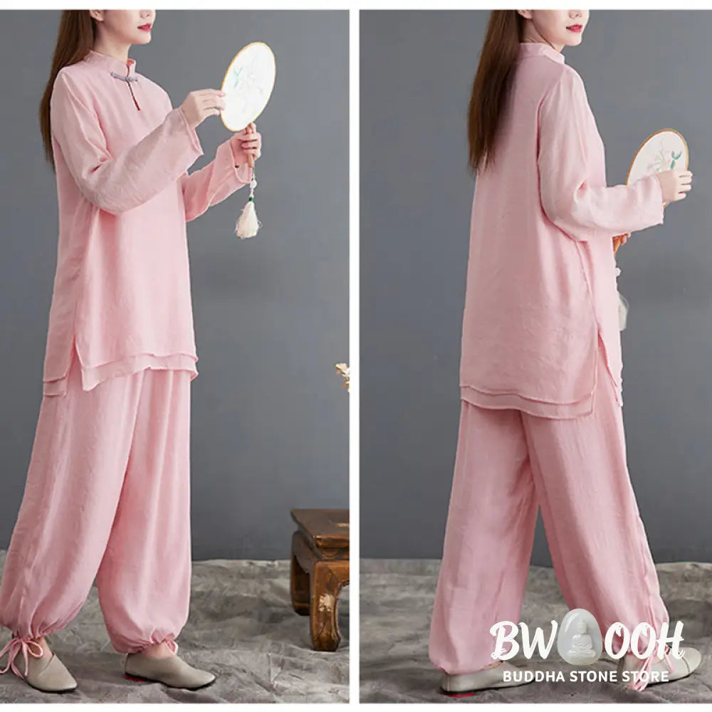BWOOOH 2Pcs Solid Women’s Long Sleeve Shirt Pants Meditation Clothing Set - Women’s Meditation Cloth