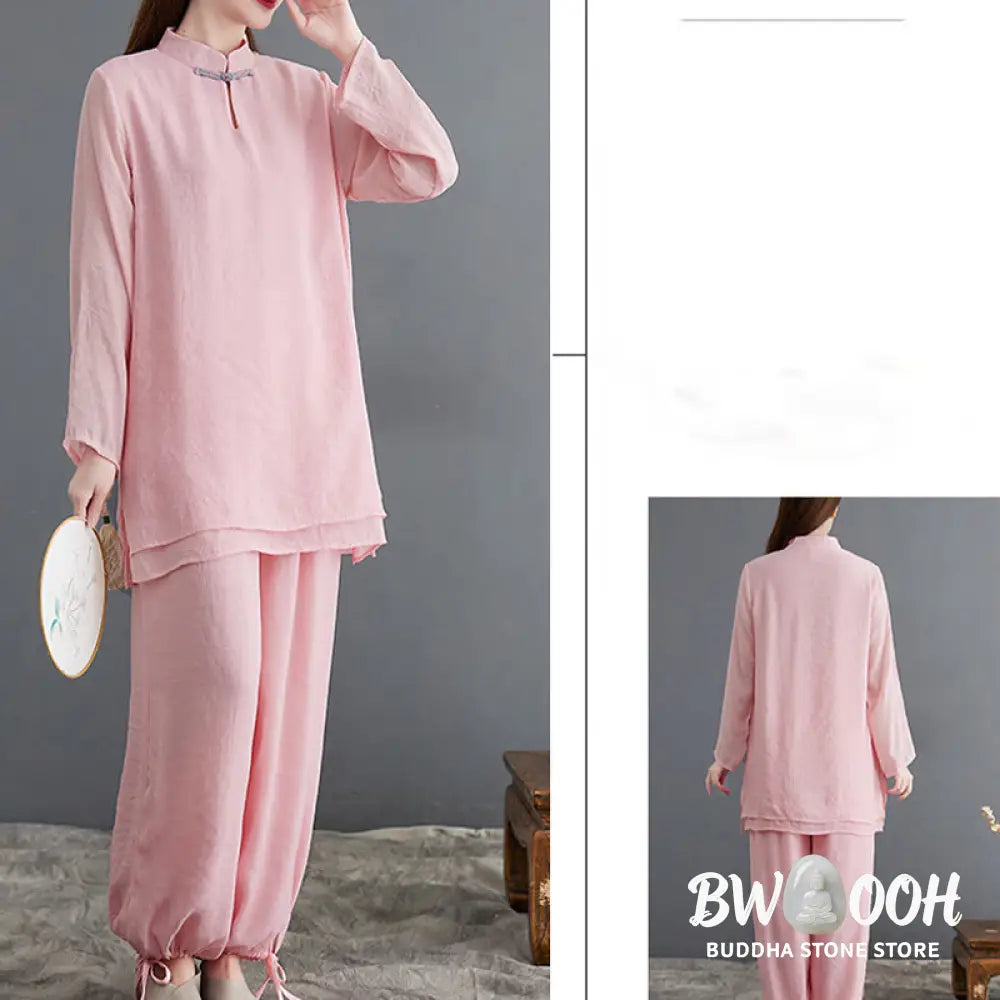 BWOOOH 2Pcs Solid Women’s Long Sleeve Shirt Pants Meditation Clothing Set - Women’s Meditation Cloth
