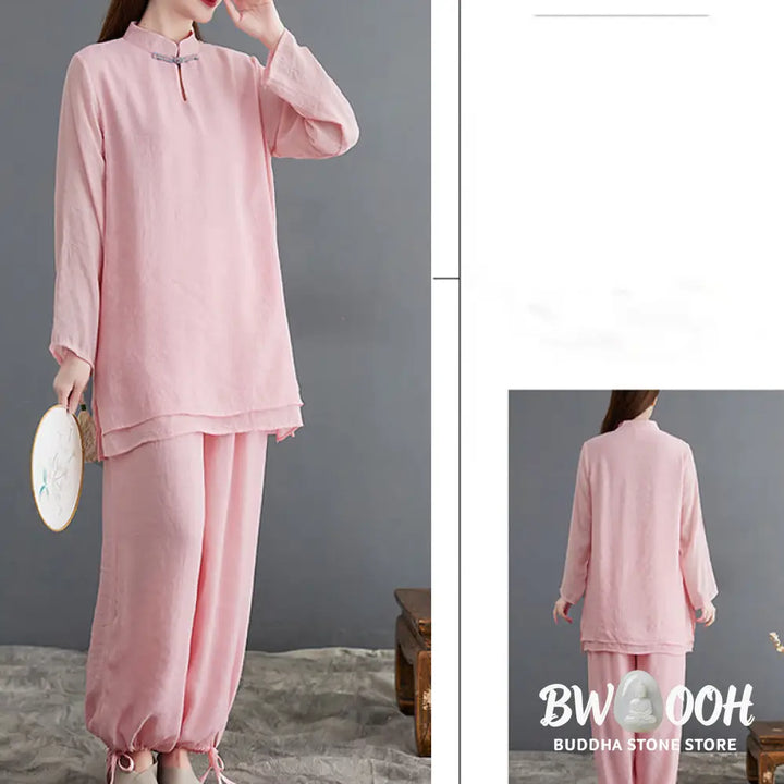 BWOOOH 2Pcs Solid Women’s Long Sleeve Shirt Pants Meditation Clothing Set - Women’s Meditation Cloth