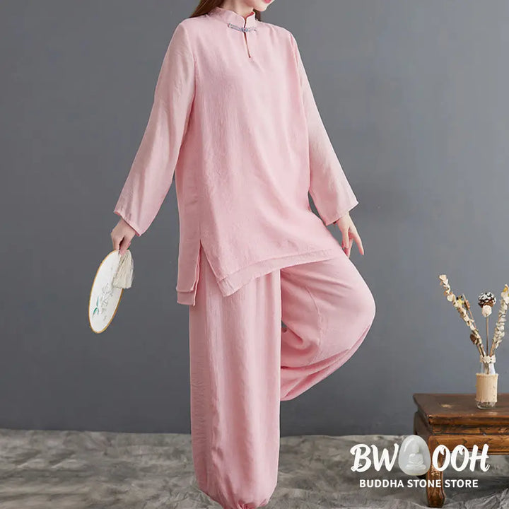 BWOOOH 2Pcs Solid Women’s Long Sleeve Shirt Pants Meditation Clothing Set - Women’s Meditation Cloth