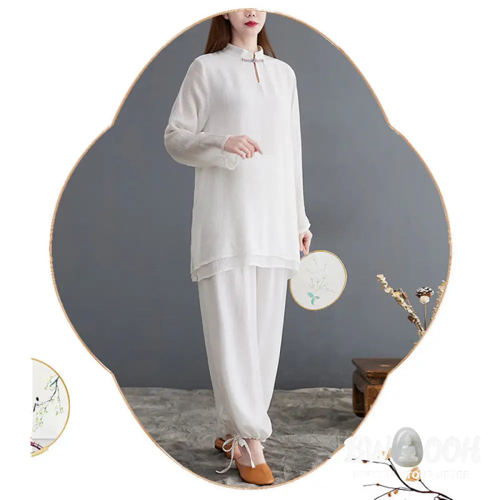 BWOOOH 2Pcs Solid Women’s Long Sleeve Shirt Pants Meditation Clothing Set - Women’s Meditation Cloth