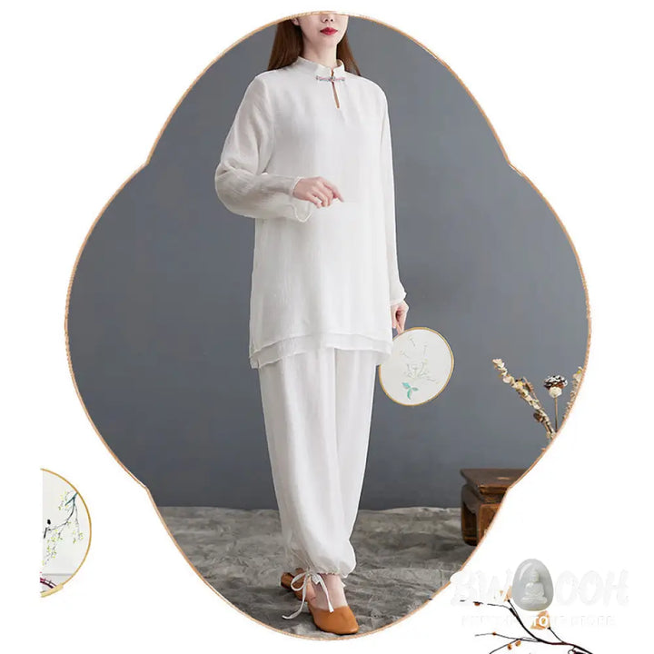 BWOOOH 2Pcs Solid Women’s Long Sleeve Shirt Pants Meditation Clothing Set - Women’s Meditation Cloth