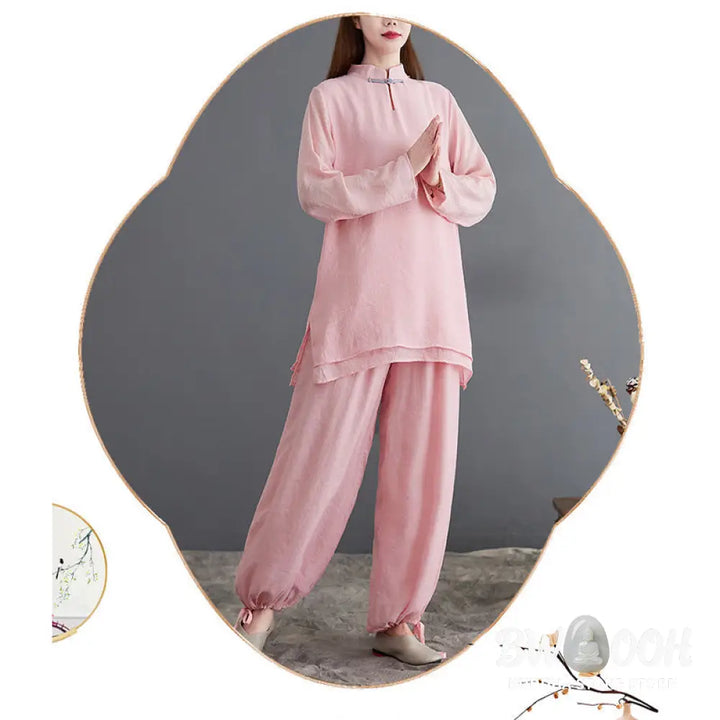 BWOOOH 2Pcs Solid Women’s Long Sleeve Shirt Pants Meditation Clothing Set - Women’s Meditation Cloth