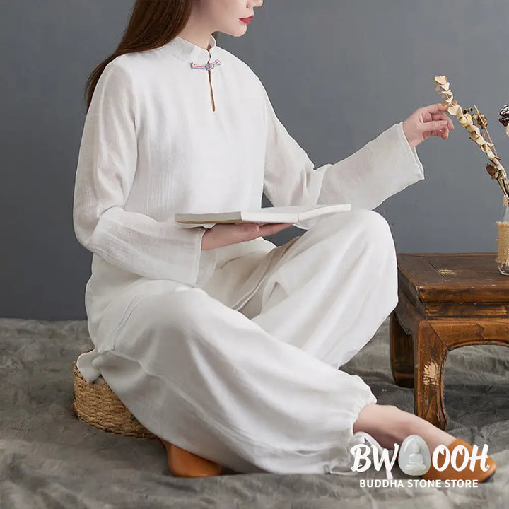 BWOOOH 2Pcs Solid Women’s Long Sleeve Shirt Pants Meditation Clothing Set - Women’s Meditation Cloth
