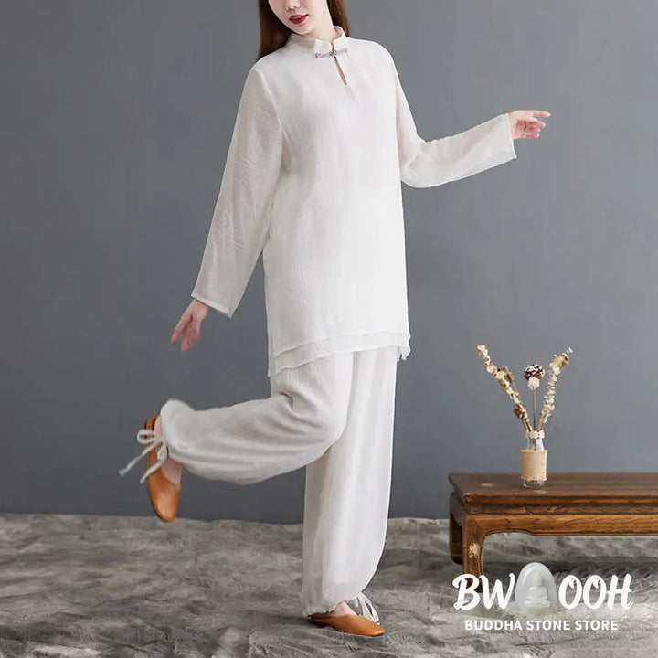 BWOOOH 2Pcs Solid Women’s Long Sleeve Shirt Pants Meditation Clothing Set - Women’s Meditation Cloth