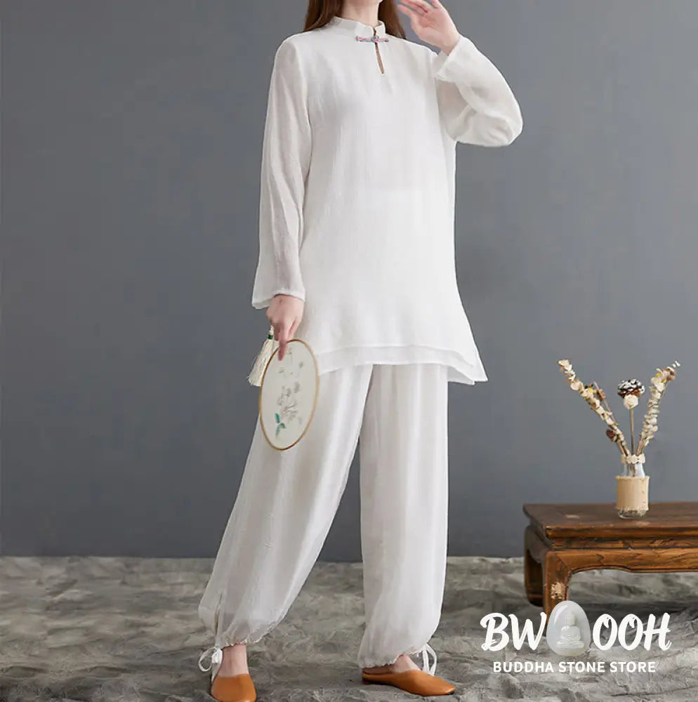 BWOOOH 2Pcs Solid Women’s Long Sleeve Shirt Pants Meditation Clothing Set - Women’s Meditation Cloth