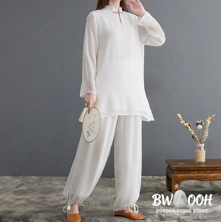BWOOOH 2Pcs Solid Women’s Long Sleeve Shirt Pants Meditation Clothing Set - Women’s Meditation Cloth