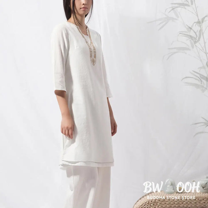 BWOOOH 2Pcs Tai Chi Meditation Yoga Cotton Clothing Top Pants Women’s Set - Clothes