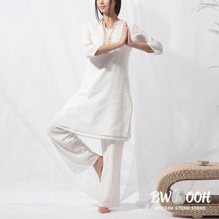 BWOOOH 2Pcs Tai Chi Meditation Yoga Cotton Clothing Top Pants Women’s Set - Clothes