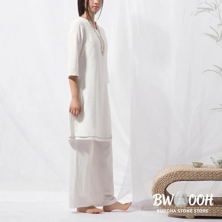 BWOOOH 2Pcs Tai Chi Meditation Yoga Cotton Clothing Top Pants Women’s Set - Clothes