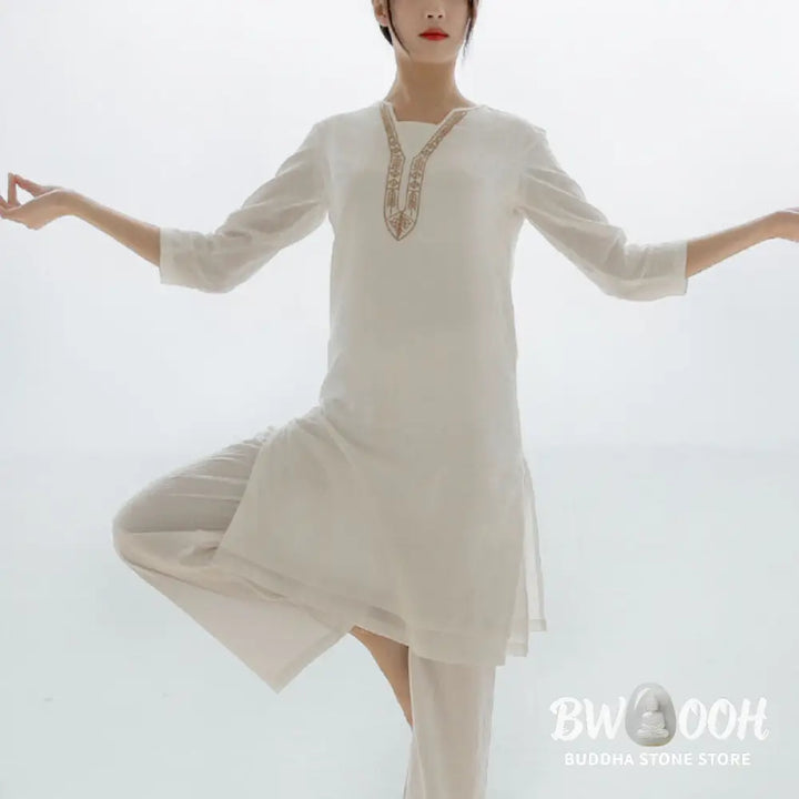 BWOOOH 2Pcs Tai Chi Meditation Yoga Cotton Clothing Top Pants Women’s Set - Clothes