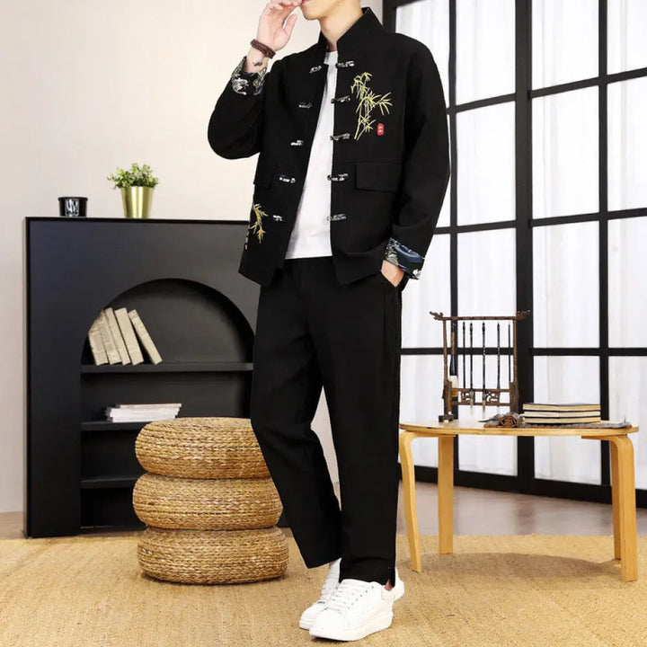 BWOOOH printed yoga pants - | 2Pcs Tang Suit Bamboo Frog-Button Men&