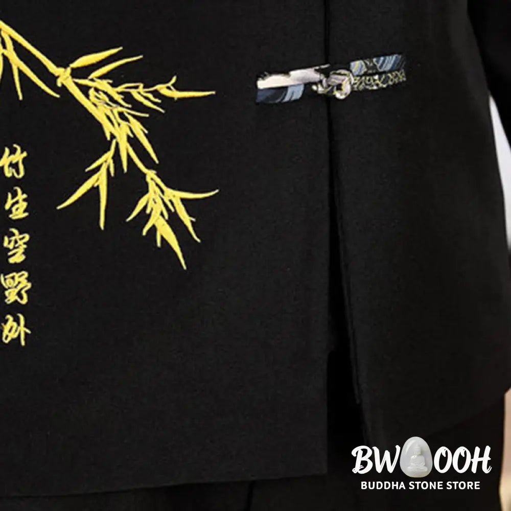 BWOOOH 2Pcs Tang Suit Bamboo Frog-Button Men’s Long Sleeve Shirt Pants Clothing Set - Men’s Meditation Cloth