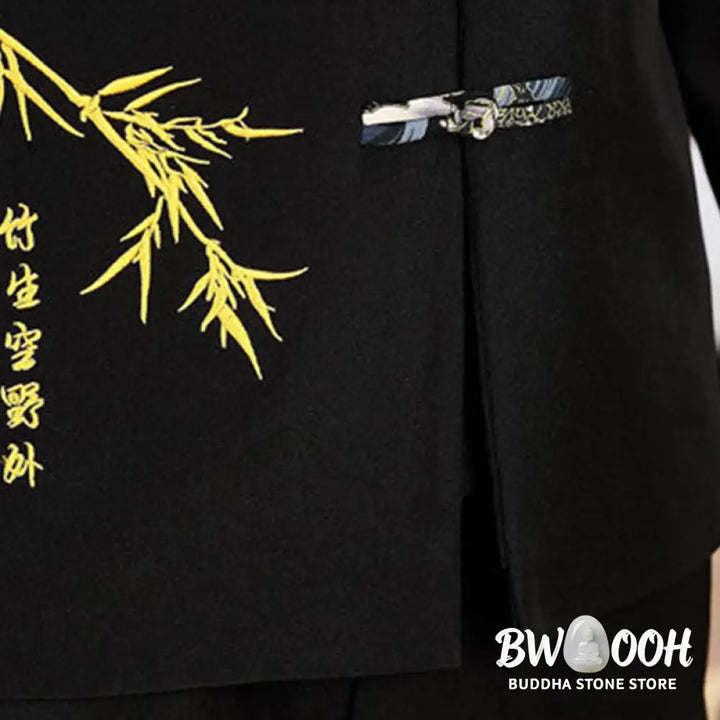 BWOOOH 2Pcs Tang Suit Bamboo Frog-Button Men’s Long Sleeve Shirt Pants Clothing Set - Men’s Meditation Cloth