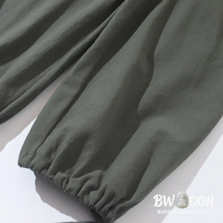 BWOOOH 2Pcs Tang Suit Frog-Button Design Shirt Pants With Pockets Men’s Cotton Linen Meditation Cloth Set - Men’s