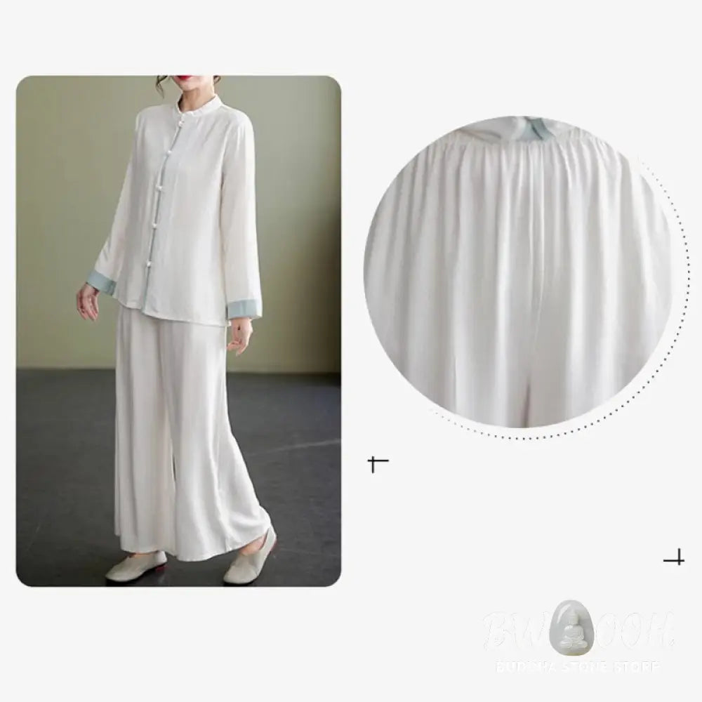 BWOOOH 2Pcs Tang Suit Long Sleeve Shirt Top Pants Meditation Zen Tai Chi Cotton Linen Clothing Women’s Set - Women’s