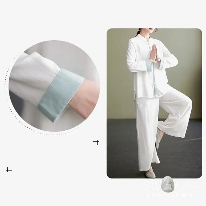 BWOOOH 2Pcs Tang Suit Long Sleeve Shirt Top Pants Meditation Zen Tai Chi Cotton Linen Clothing Women’s Set - Women’s