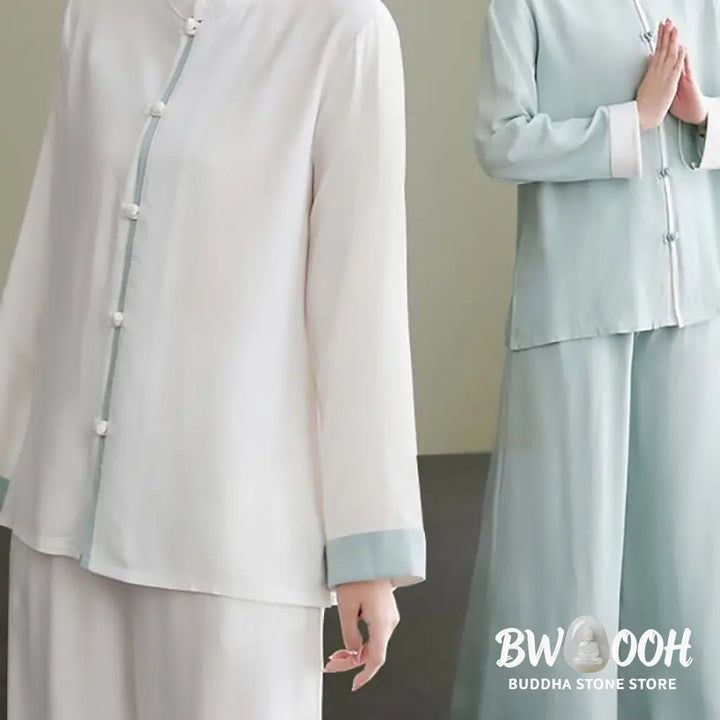 BWOOOH 2Pcs Tang Suit Long Sleeve Shirt Top Pants Meditation Zen Tai Chi Cotton Linen Clothing Women’s Set - Women’s
